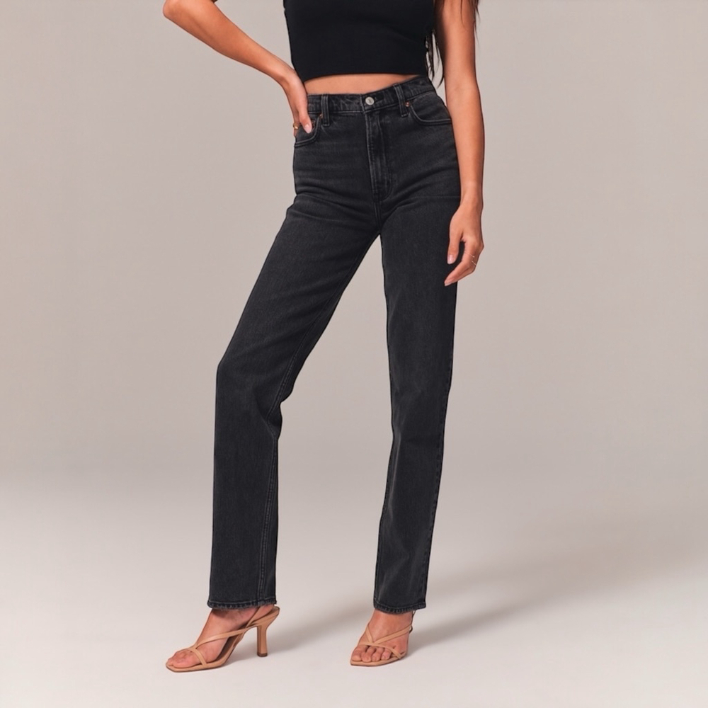 Abercrombie & Fitch 90s Straight Ultra High Black Jeans Size 34 18L